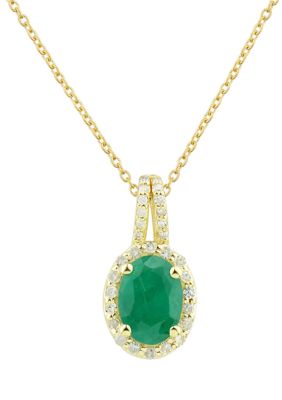 Belk & Co 1/10 ct. t.w. Diamond and Emerald Pendant Necklace with 18" Singapore Chain in 10K Yellow Gold