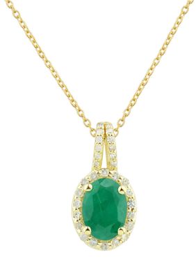 Belk & Co 1/10 Ct. T.w. Diamond And Emerald Pendant Necklace With 18"" Singapore Chain In 10K Yellow Gold
