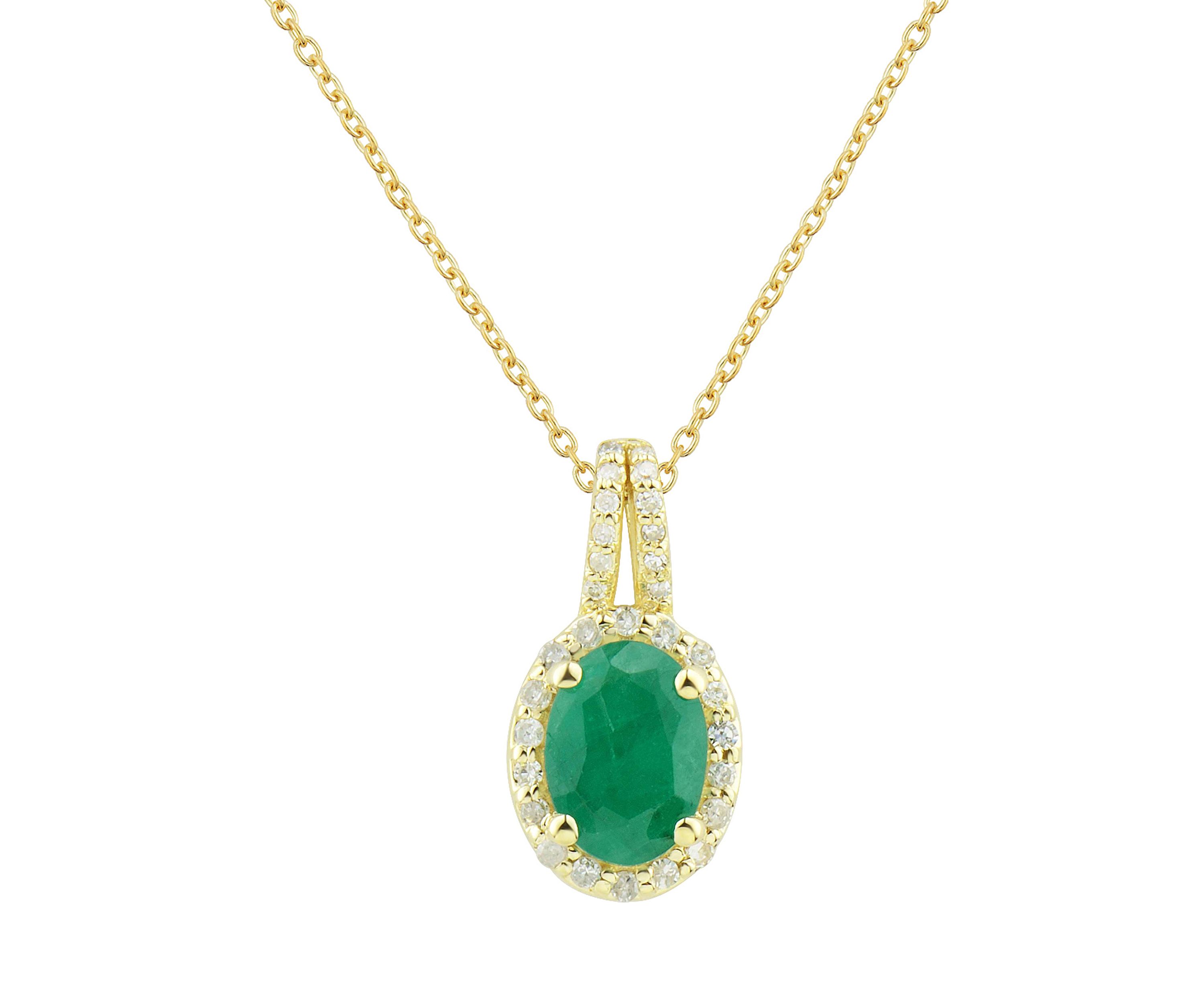 1/10 ct. t.w. Diamond and Emerald Pendant Necklace with 18" Singapore Chain in 10K Yellow Gold