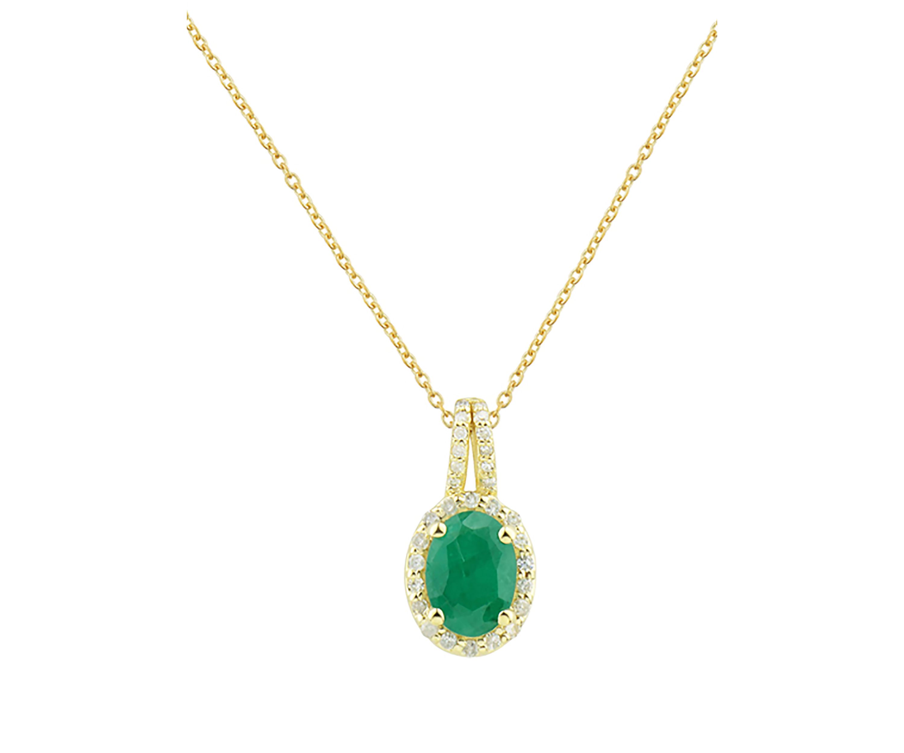 1/10 ct. t.w. Diamond and Emerald Pendant Necklace with 18" Singapore Chain in 10K Yellow Gold