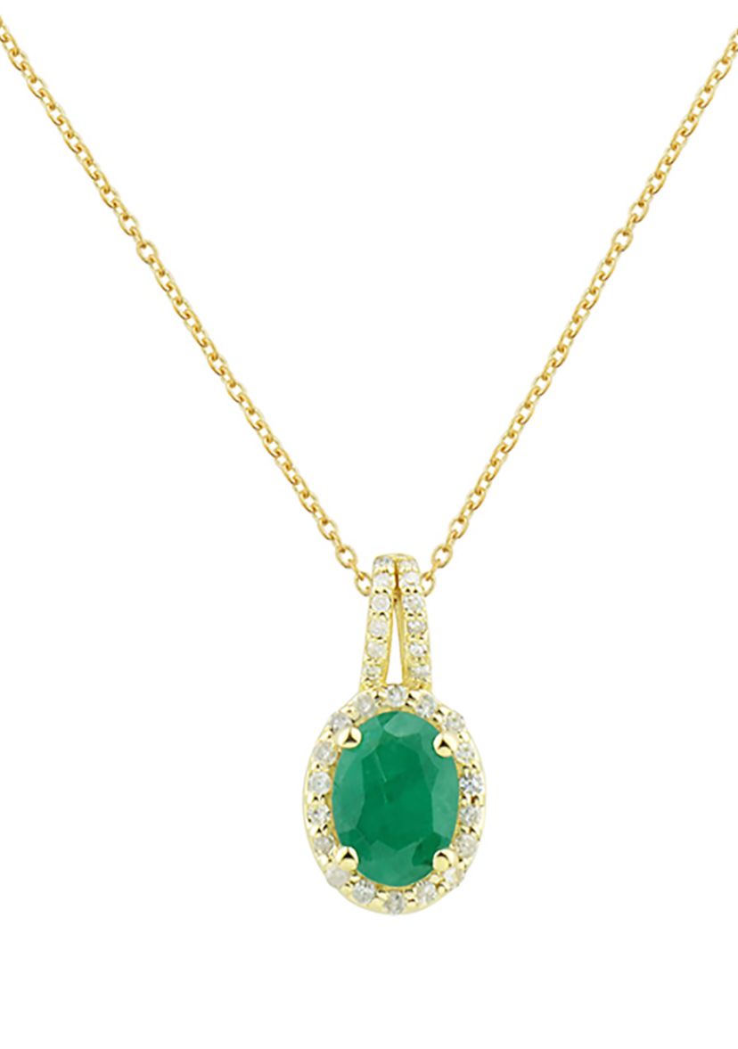 1/10 ct. t.w. Diamond and Emerald Pendant Necklace with 18" Singapore Chain in 10K Yellow Gold