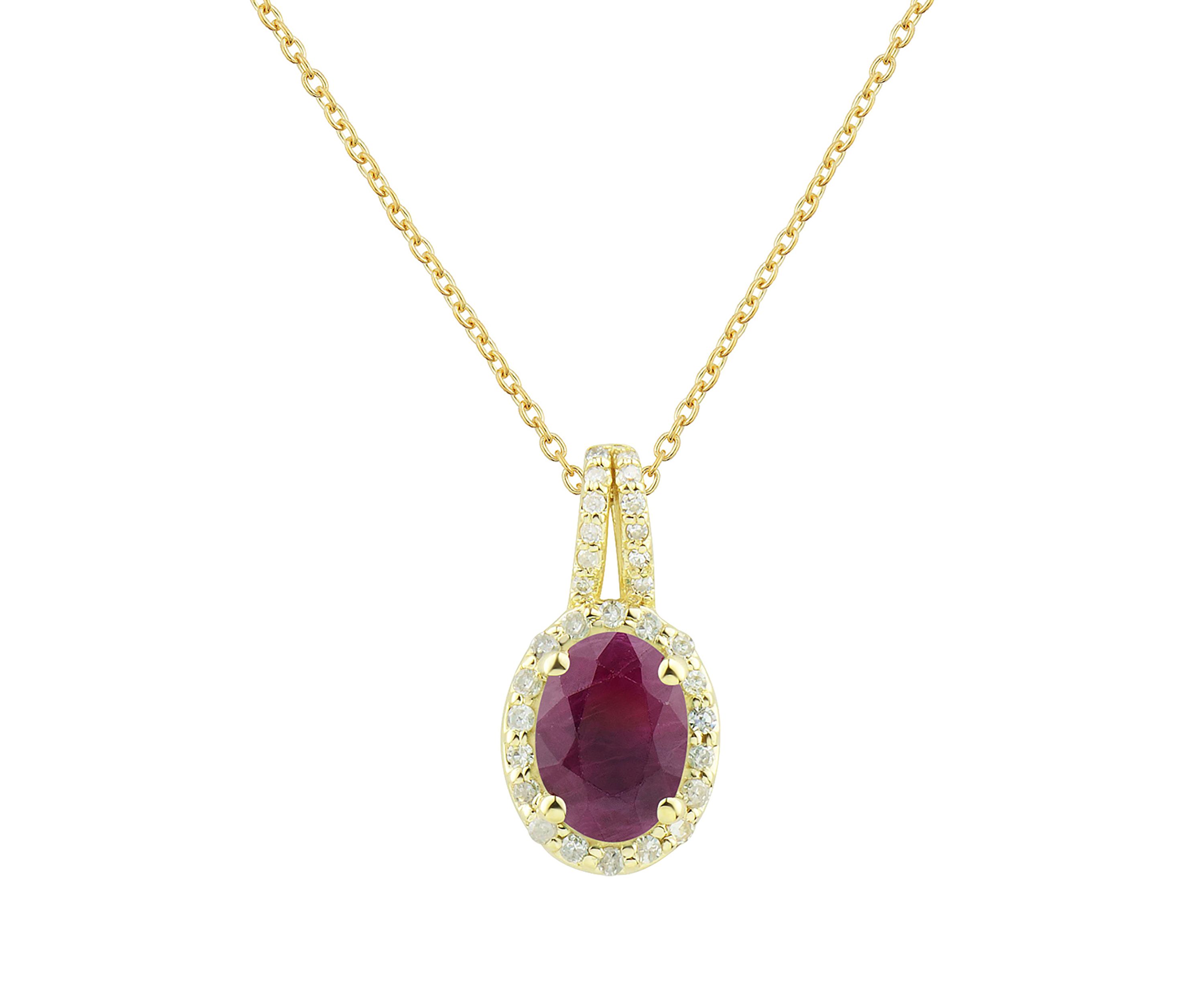 1/10 ct. t.w. Diamond and Ruby Pendant Necklace with 18" Singapore Chain in 10K Yellow Gold