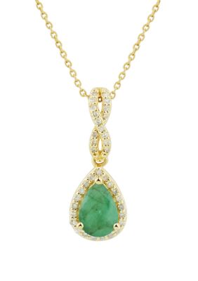 Belk & Co 1/10 ct. tw. Diamond and Emerald Pendant Necklace with 18" Singapore Chain in 10K Yellow Gold