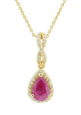 Belk & Co 1/10 ct. tw. Diamond and Ruby Pendant Necklace with 18" Singapore Chain in 10K Yellow Gold