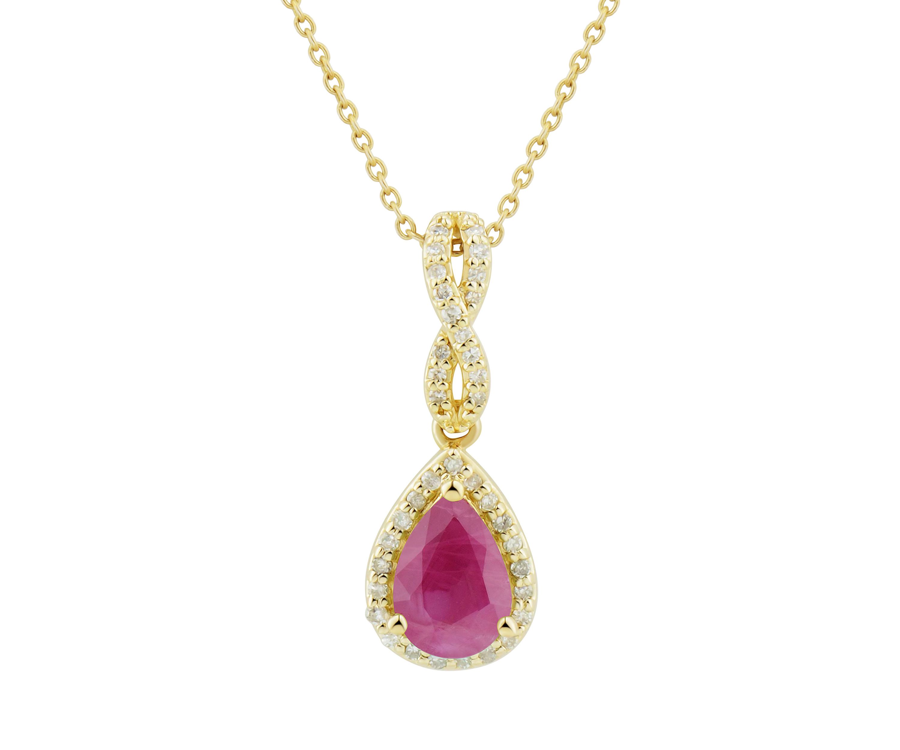 1/10 ct. tw. Diamond and Ruby Pendant Necklace with 18" Singapore Chain in 10K Yellow Gold