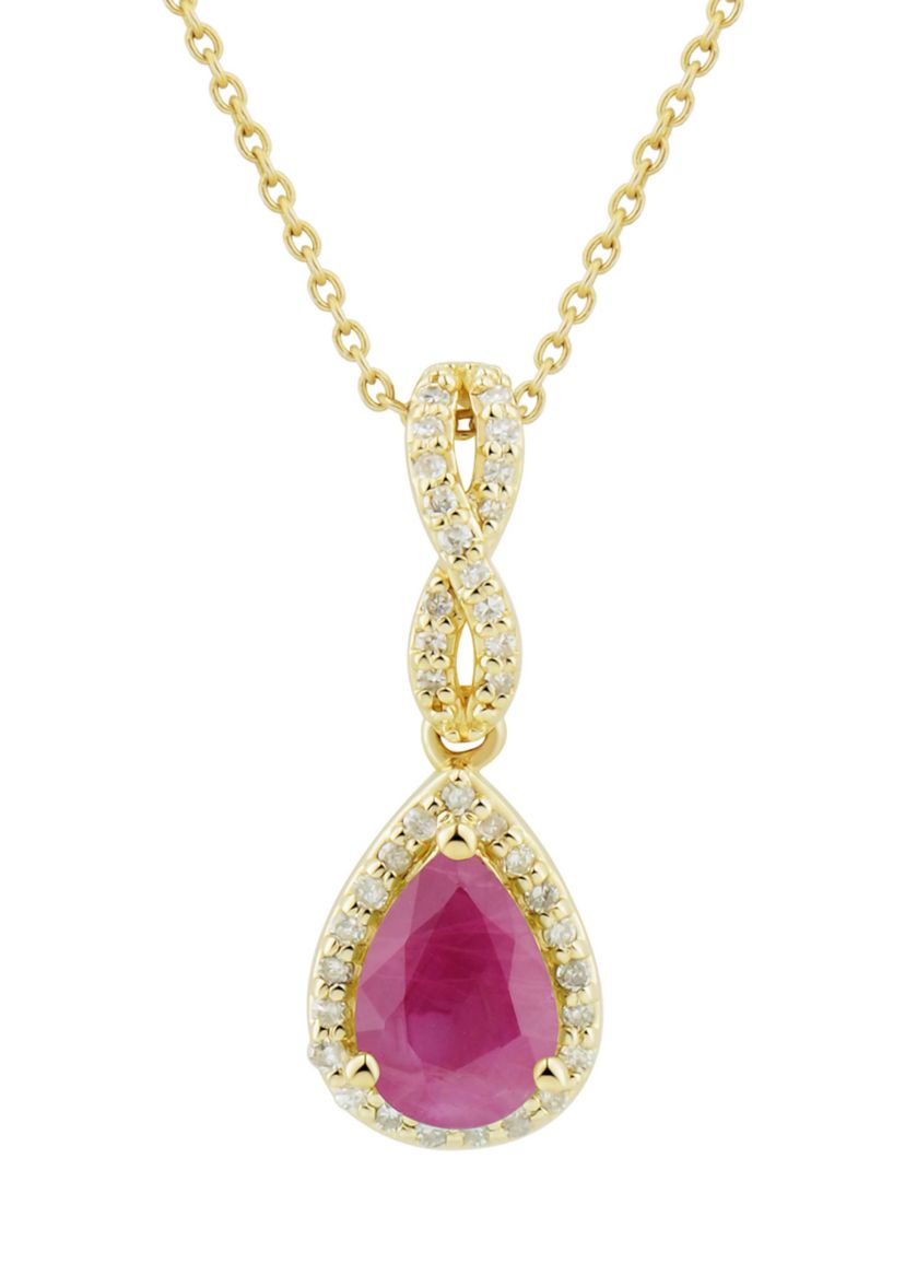 1/10 ct. tw. Diamond and Ruby Pendant Necklace with 18" Singapore Chain in 10K Yellow Gold