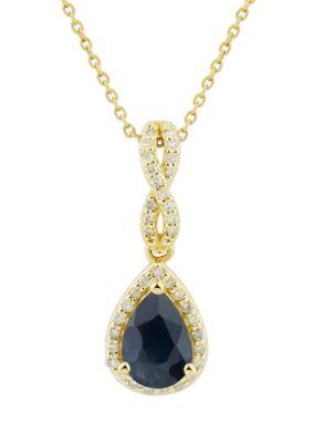 Belk & Co 1/10 Ct. T.w. Diamond And Sapphire Pendant Necklace With 18"" Singapore Chain In 10K Yellow Gold