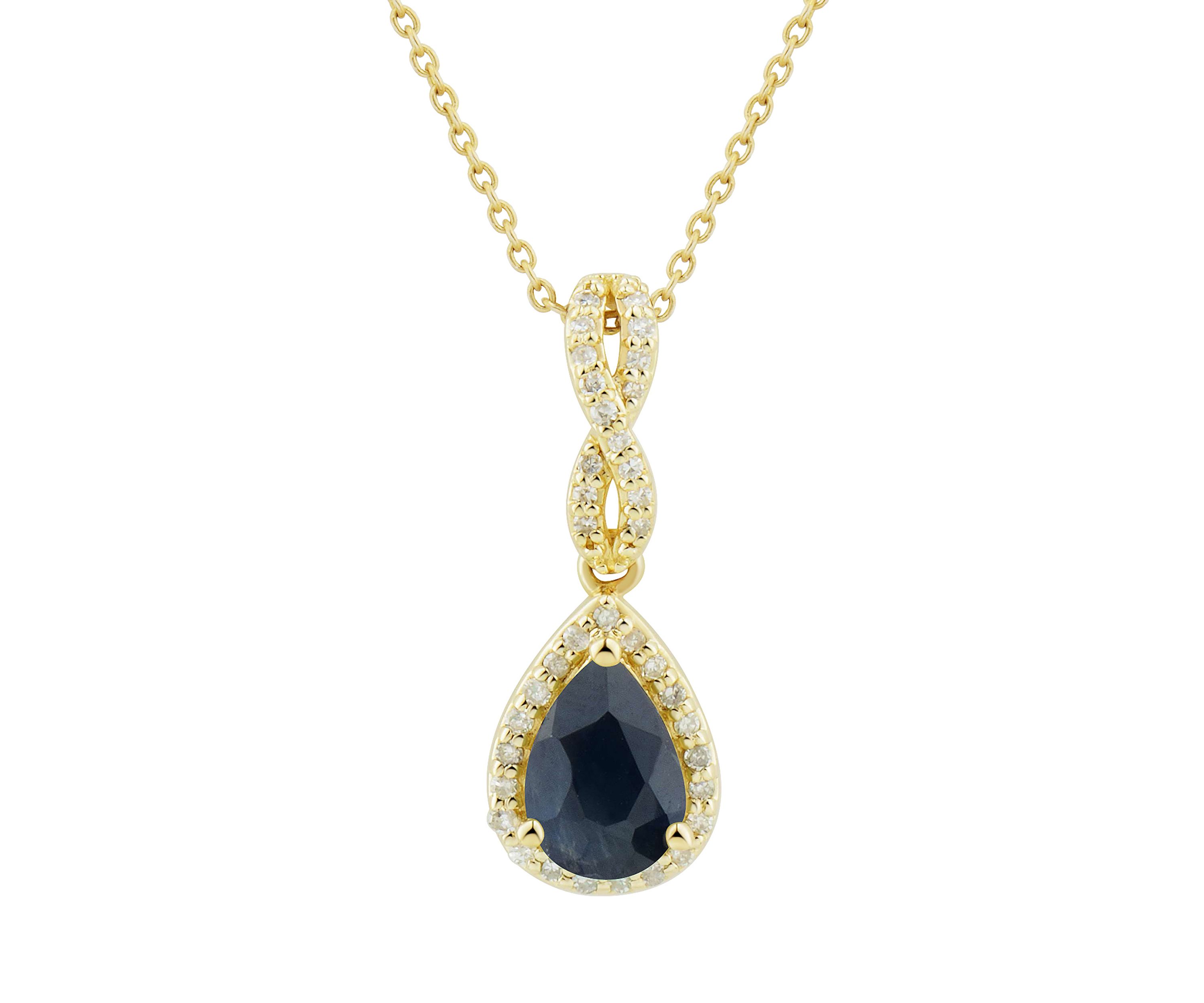 1/10 ct. t.w. Diamond and Sapphire Pendant Necklace with 18" Singapore Chain in 10K Yellow Gold