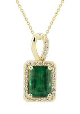 Belk & Co 1/10 Ct. T.w. Diamond And Emerald Pendant Necklace With 18"" Chain In 10K Yellow Gold