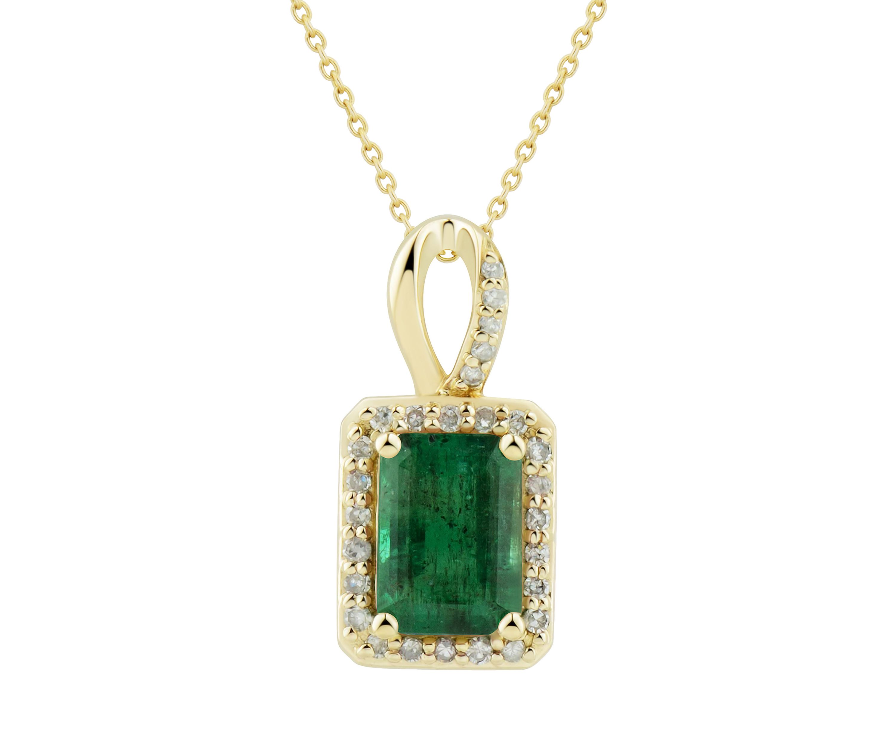 1/10 ct. t.w. Diamond and Emerald Pendant Necklace with 18" Chain in 10K Yellow Gold