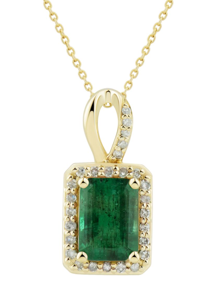1/10 ct. t.w. Diamond and Emerald Pendant Necklace with 18" Chain in 10K Yellow Gold