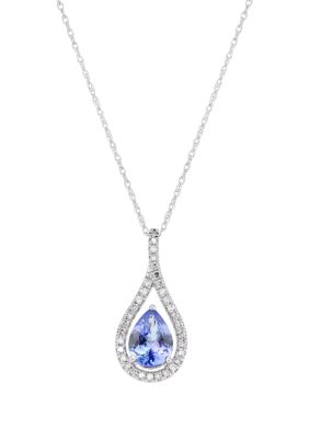 Belk & Co 1/6 Ct. T.w. Diamond And Tanzanite Teardrop Pendant Necklace With 18"" Rope Chain In 10K White Gold