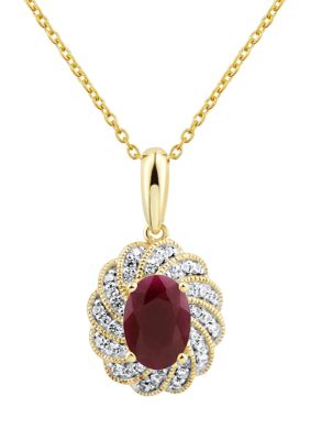 Belk & Co 1/10 Ct. T.w. Diamond And Ruby Pendant Necklace With 18"" Singapore Chain In 14K Yellow Gold