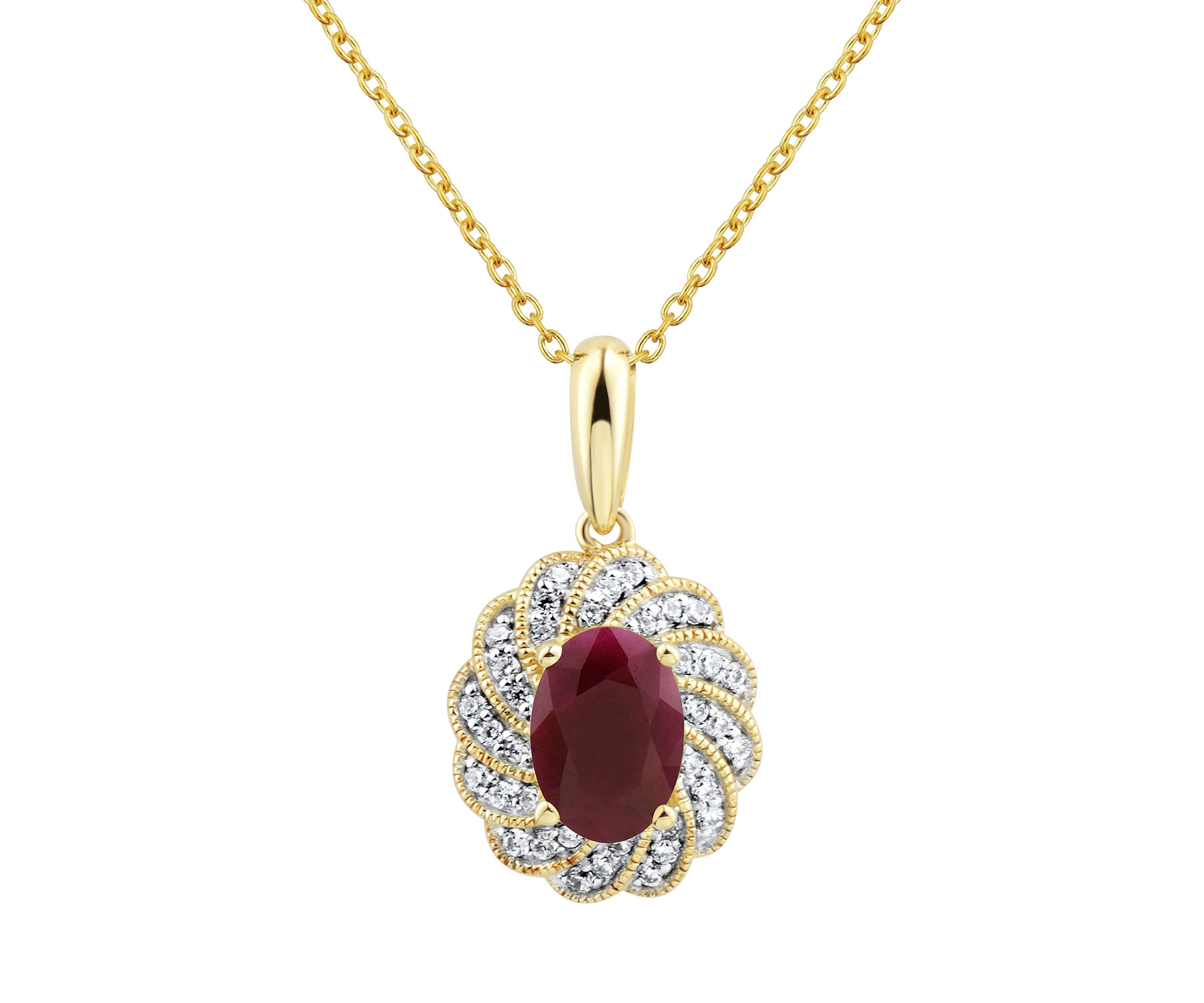 1/10 ct. t.w. Diamond and Ruby Pendant Necklace with 18" Singapore Chain in 14K Yellow Gold