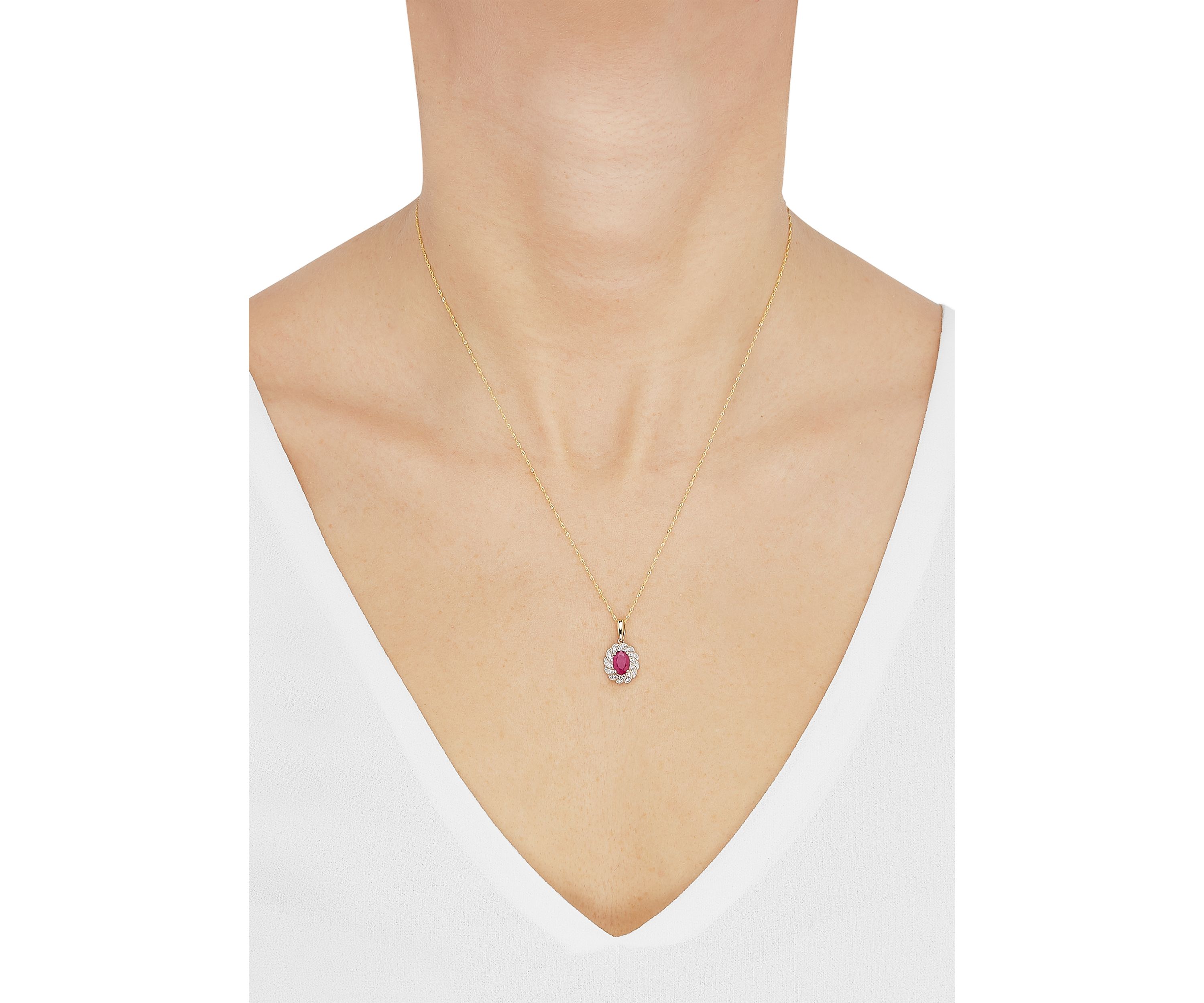 1/10 ct. t.w. Diamond and Ruby Pendant Necklace with 18" Singapore Chain in 14K Yellow Gold