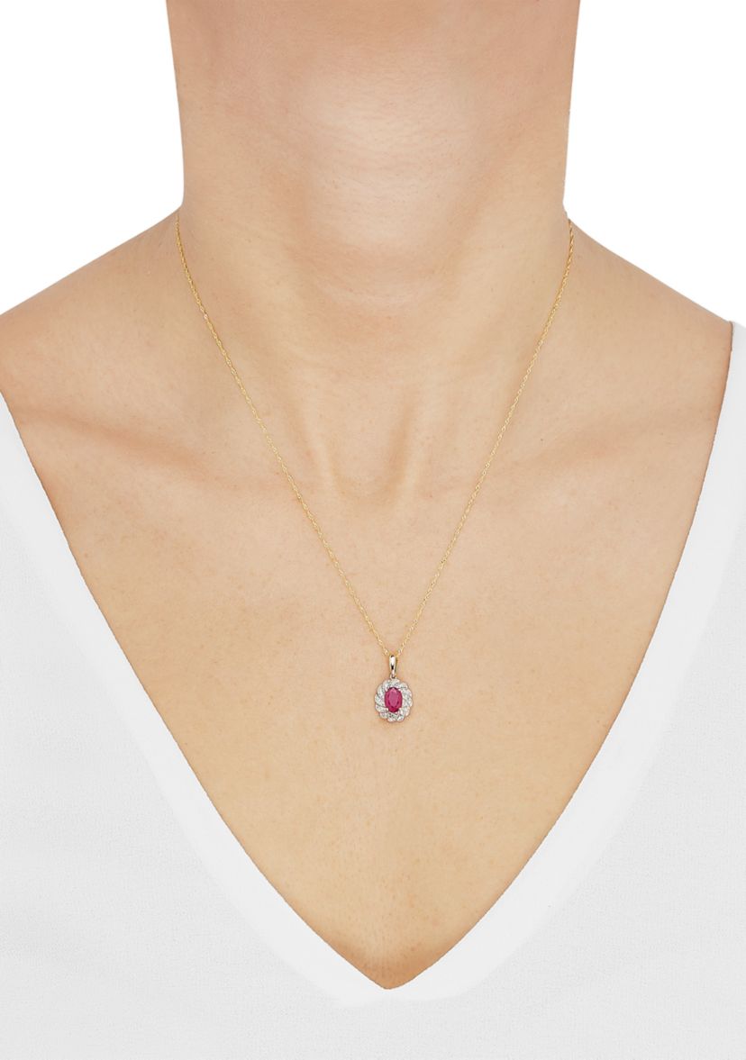 1/10 ct. t.w. Diamond and Ruby Pendant Necklace with 18" Singapore Chain in 14K Yellow Gold