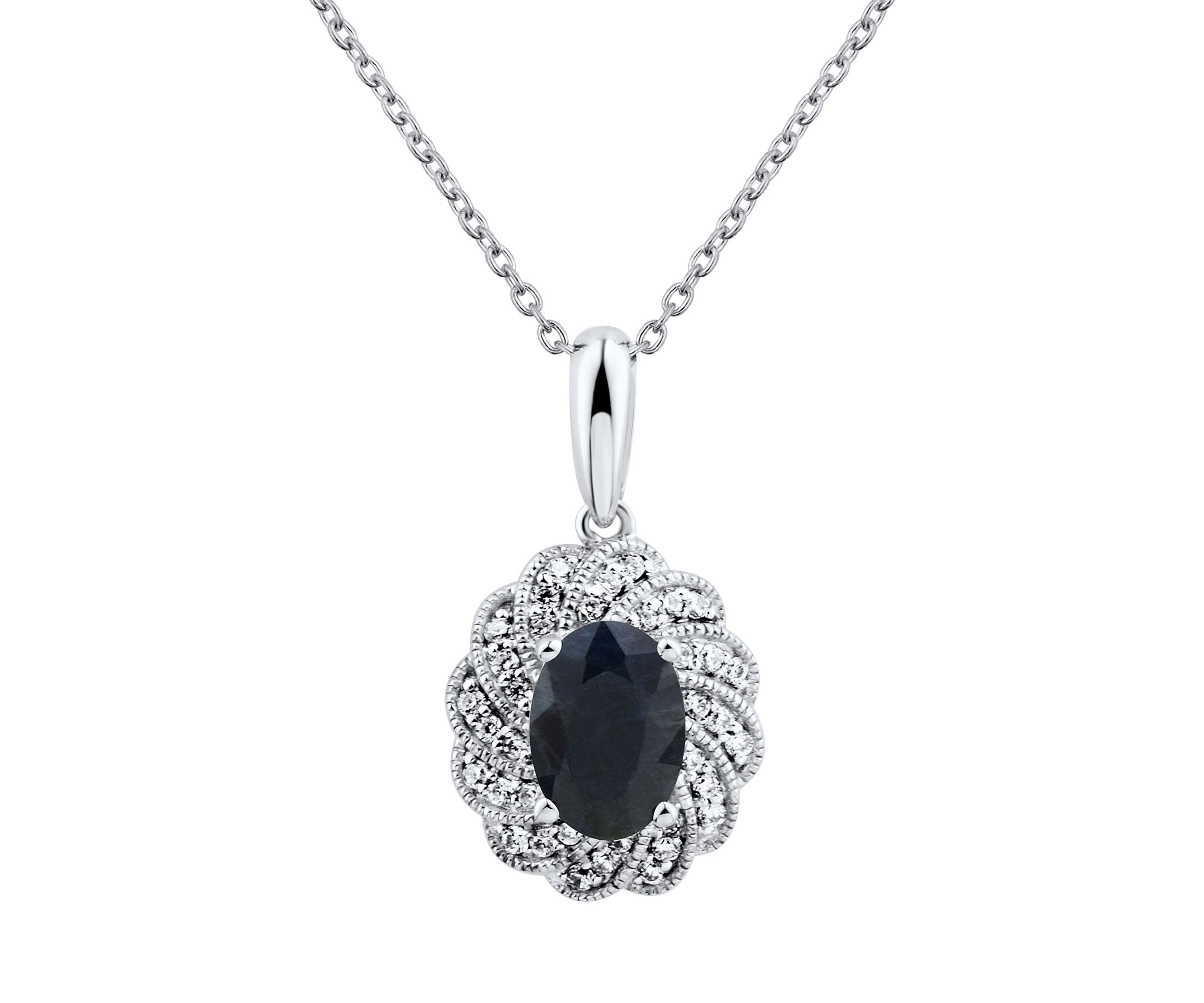 1/10 ct. t.w. Diamond and Sapphire Pendant Necklace with 18" Singapore Chain in 14K White Gold