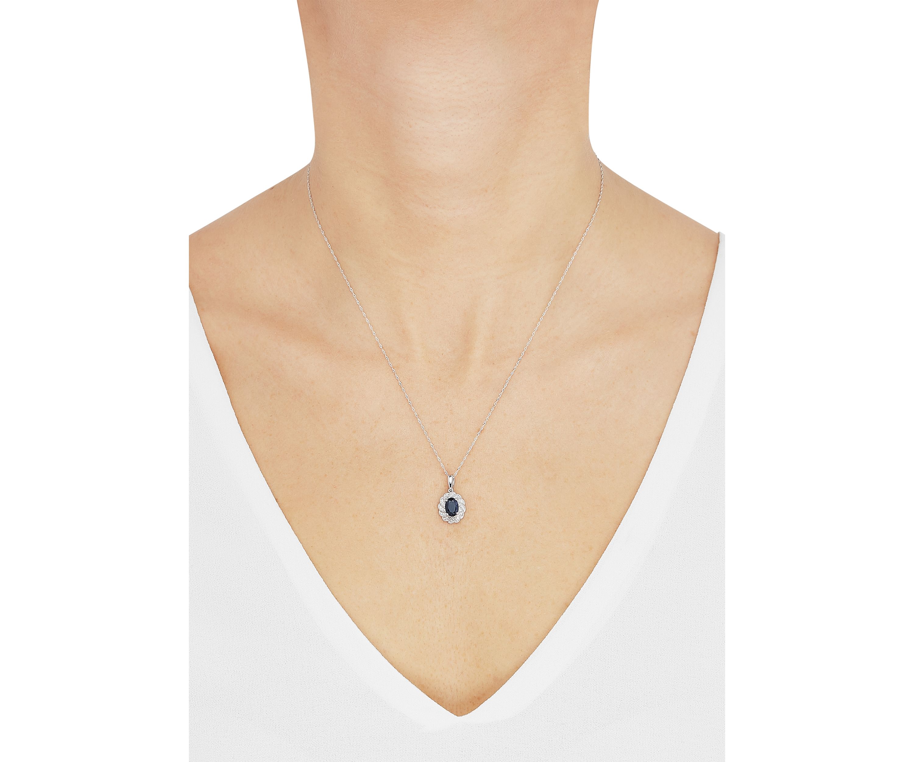 1/10 ct. t.w. Diamond and Sapphire Pendant Necklace with 18" Singapore Chain in 14K White Gold