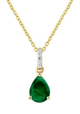 Belk & Co 1/10 Ct. T.w. Diamond And Emerald Pendant Necklace With 18"" Singapore Chain In 14K Yellow Gold