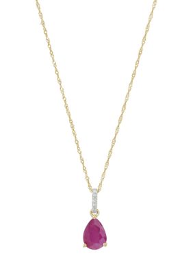 Belk & Co Ruby and Diamond Accent Pendant with 18" Singapore Chain in 10K Yellow Gold