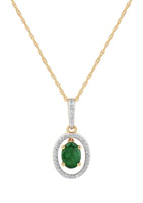 Belk & Co 1/8 ct. t.w. Emerald and Diamond Pendant Necklace with 18'' Singapore Chain in 10K Yellow Gold