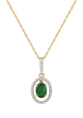 Belk & Co 1/8 ct. t.w. Emerald and Diamond Pendant Necklace with 18'' Singapore Chain in 10K Yellow Gold -  5400453CA4665E3A7AG0