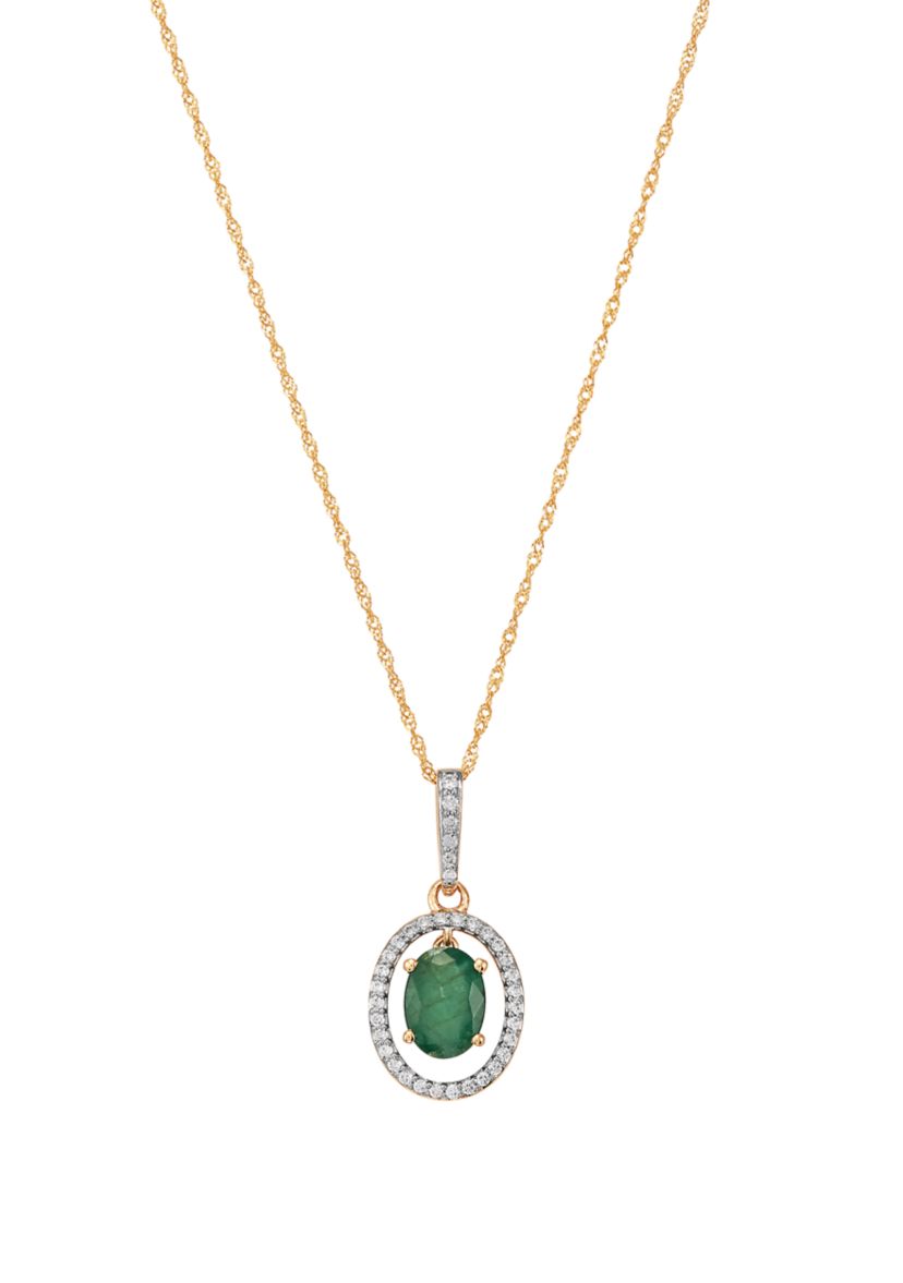 1/8 ct. t.w. Emerald and Diamond Pendant Necklace with 18 Singapore Chain in 10K Yellow Gold