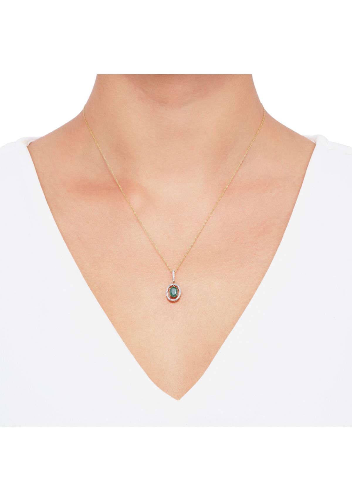 1/8 ct. t.w. Emerald and Diamond Pendant Necklace with 18 Singapore Chain in 10K Yellow Gold
