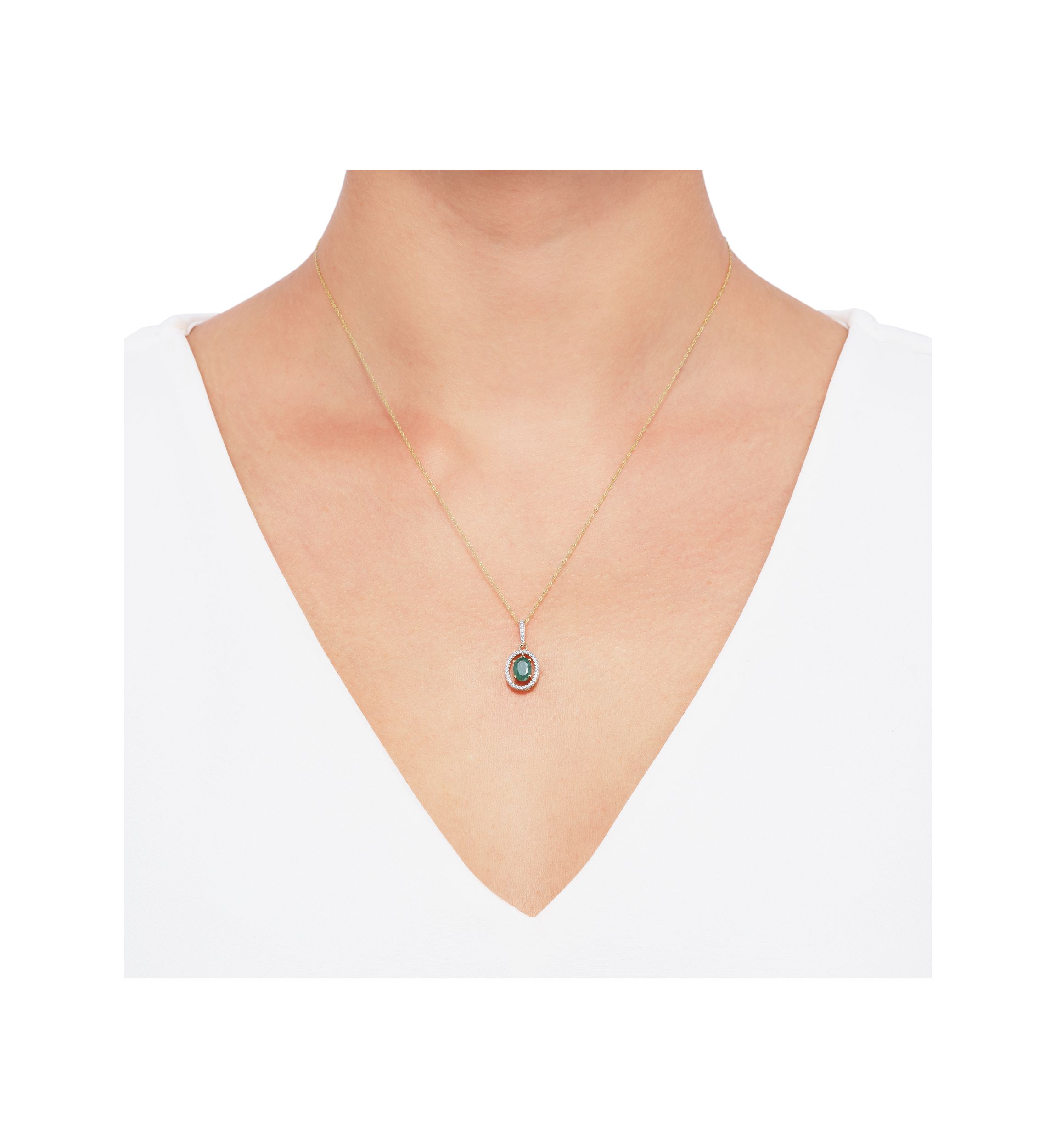 1/8 ct. t.w. Emerald and Diamond Pendant Necklace with 18 Singapore Chain in 10K Yellow Gold