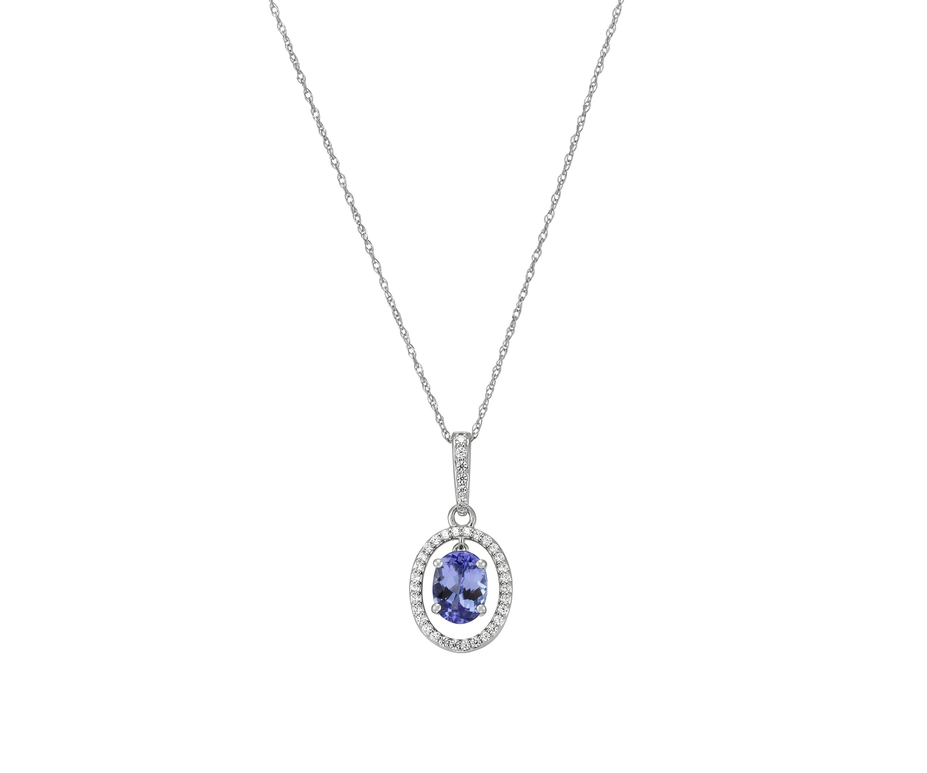 1/10 ct. t.w. Diamond and Tanzanite Pendant Necklace with 18" Rope Chain in 10K White Gold