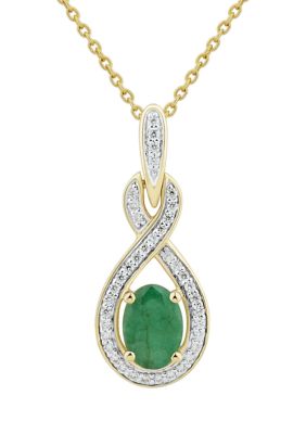 Belk & Co 1/8 Ct. T.w. Diamond And Emerald Pendant Necklace With 18"" Singapore Chain In 14K Yellow Gold