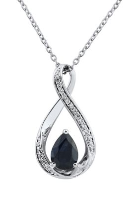 Belk & Co 1/10 Ct. T.w. Diamond And Sapphire Pendant Necklace With 18"" Singapore Chain In 10K White Gold