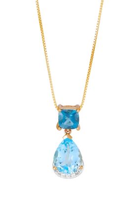 Belk & Co Lab Grown Blue Topaz and Lab Grown White Sapphire Pendant Necklace with 18" Box Chain in 10K Yellow Gold, 18 in