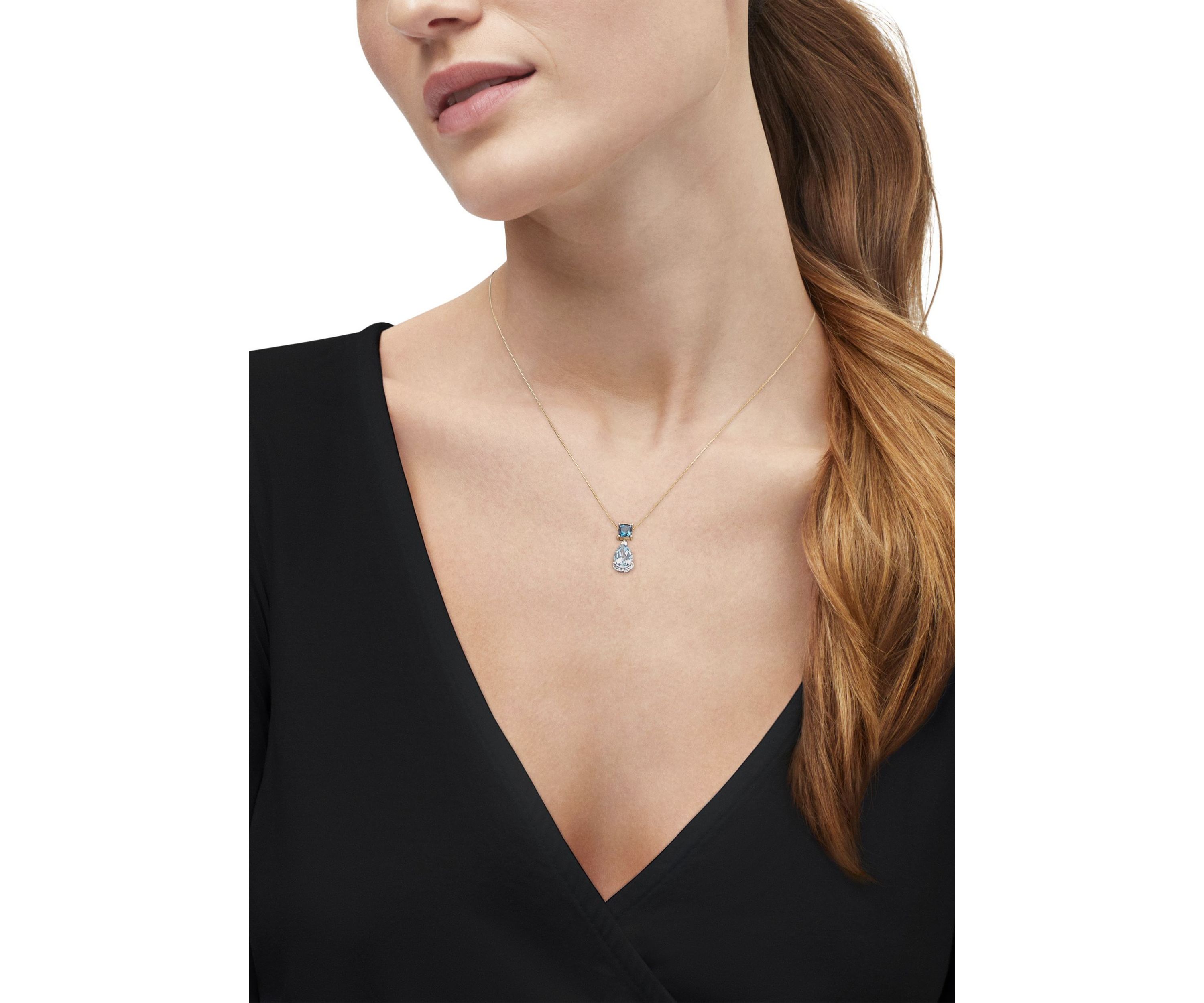 Lab Grown Blue Topaz and Lab Grown White Sapphire Pendant Necklace with 18" Box Chain in 10K Yellow Gold