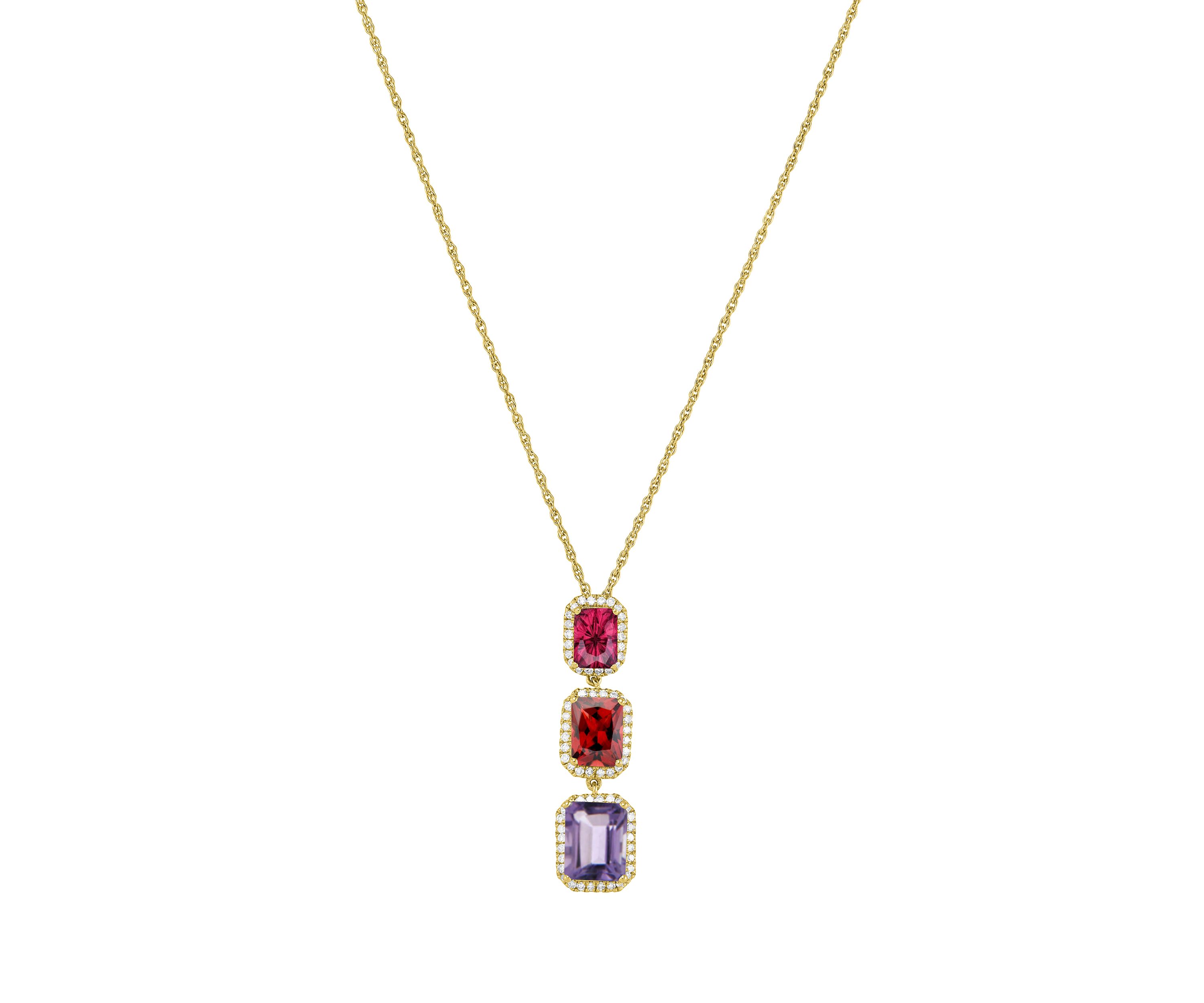 Amethyst, Garnet, and White Topaz Necklace in Sterling Silver 18" Cable Chain