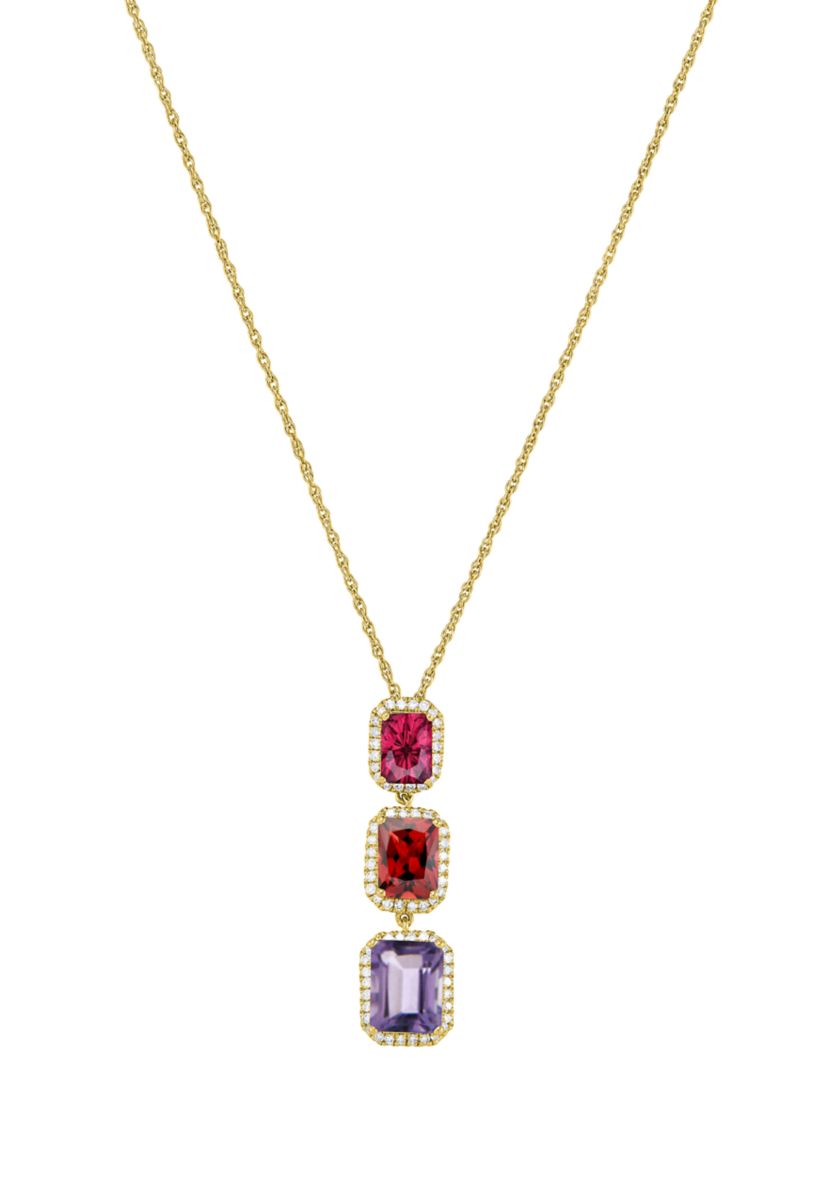 Amethyst, Garnet, and White Topaz Necklace in Sterling Silver 18" Cable Chain