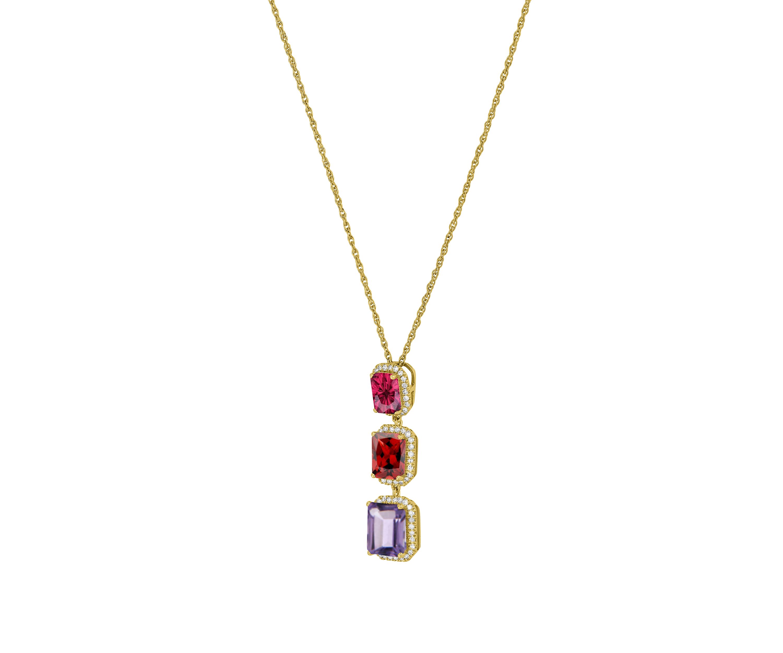 Amethyst, Garnet, and White Topaz Necklace in Sterling Silver 18" Cable Chain