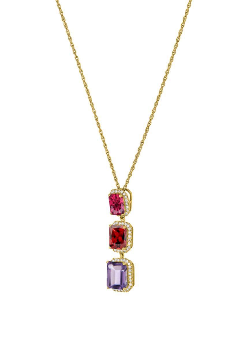 Amethyst, Garnet, and White Topaz Necklace in Sterling Silver 18" Cable Chain