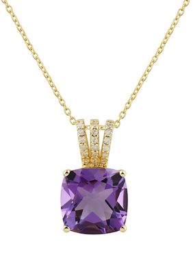Belk & Co 1/10 Ct. T.w. Diamond And Amethyst Necklace In 10K Yellow Gold With 18"" Rope Chain