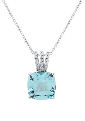 Belk & Co 1/10 ct. t.w. Diamond and Sky Blue Topaz Necklace in 10K White Gold with 18" Rope Chain, 18 in