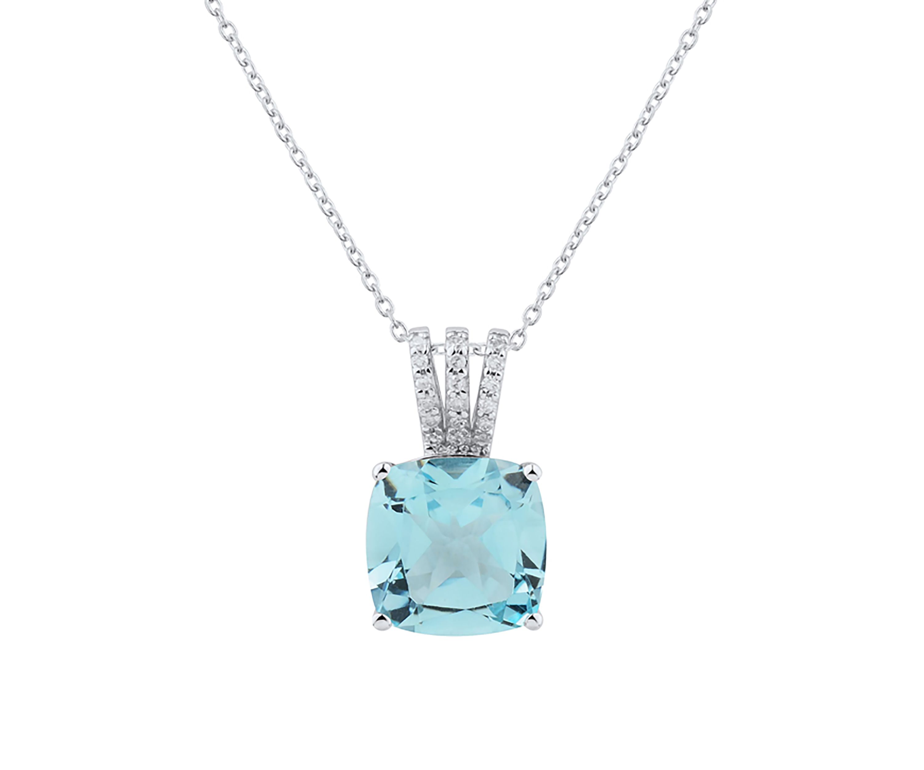 1/10 ct. t.w. Diamond and Sky Blue Topaz Necklace in 10K White Gold with 18" Rope Chain