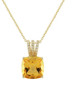 Belk & Co 1/10 Ct. T.w. Diamond And Citrine Necklace In 10K Yellow Gold With 18"" Rope Chain
