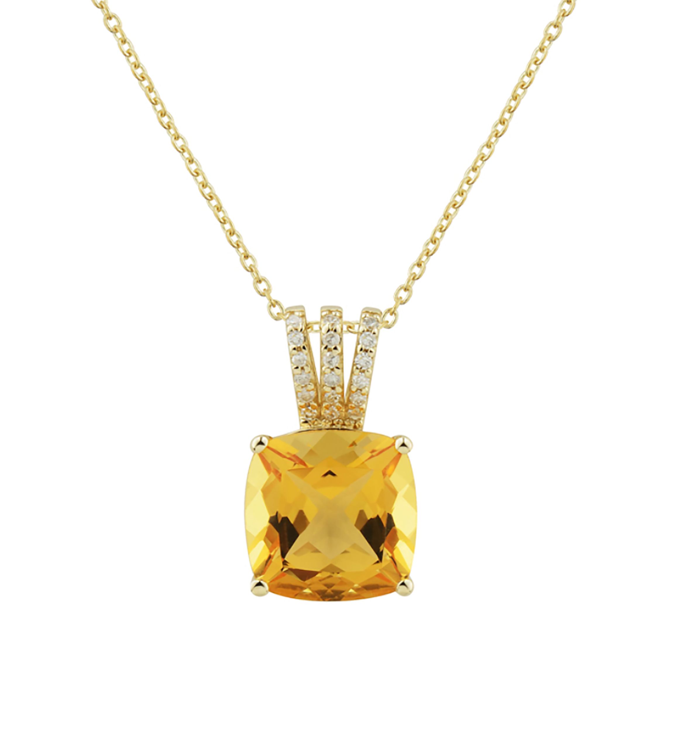 1/10 ct. t.w. Diamond and Citrine Necklace in 10K Yellow Gold with 18" Rope Chain