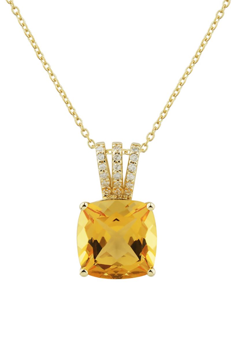 1/10 ct. t.w. Diamond and Citrine Necklace in 10K Yellow Gold with 18" Rope Chain