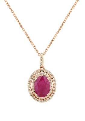 Belk & Co 1/4 ct. t.w. Diamond and Oval Ruby Pendant Necklace with 18" Box Chain in 10K Rose Gold