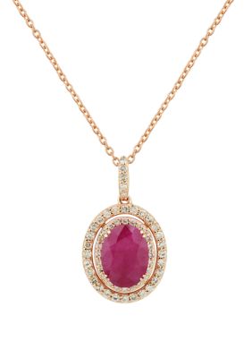 Belk & Co 1/4 Ct. T.w. Diamond And Oval Ruby Pendant Necklace With 18"" Box Chain In 10K Rose Gold
