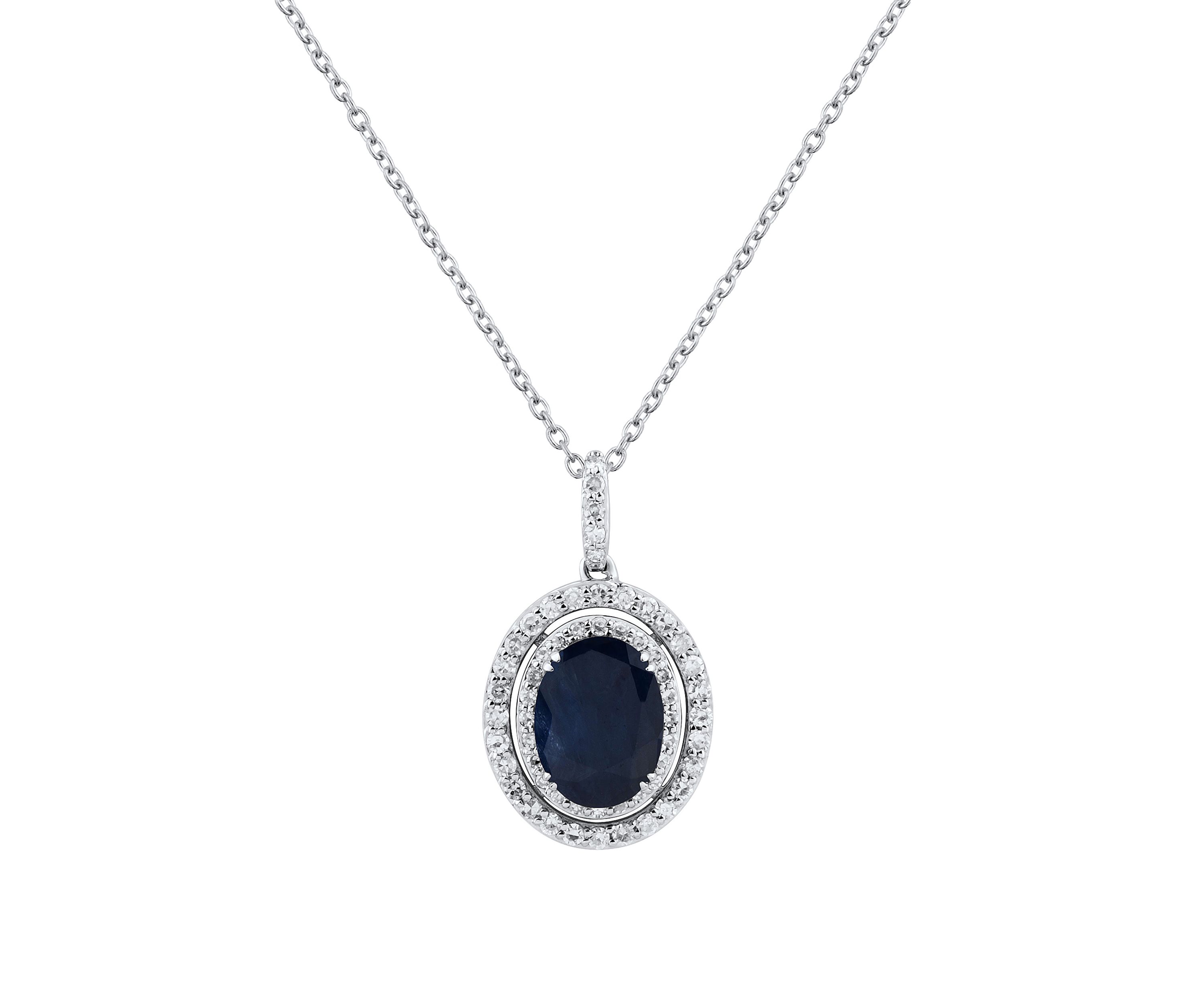 1/4 ct. t.w. Diamond and Oval Sapphire Pendant Necklace with 18" Box Chain in 10K White Gold