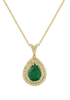 Belk & Co 1/4 ct. t.w. Diamond and Pear Emerald Pendant Necklace with 18" Box Chain in 10K Yellow Gold