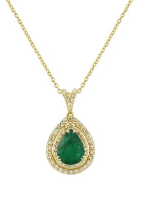 Belk & Co 1/4 Ct. T.w. Diamond And Pear Emerald Pendant Necklace With 18"" Box Chain In 10K Yellow Gold