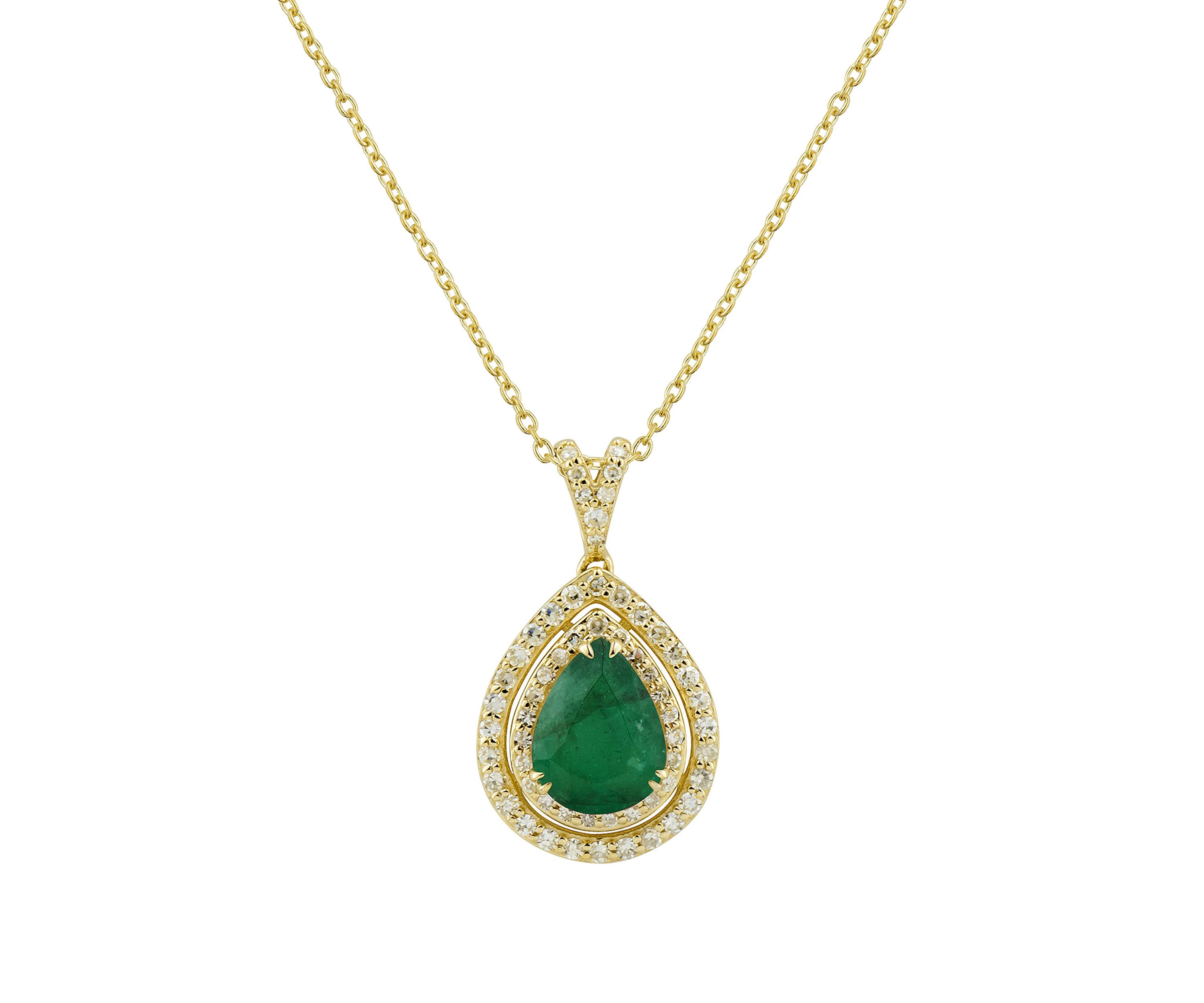 1/4 ct. t.w. Diamond and Pear Emerald Pendant Necklace with 18" Box Chain in 10K Yellow Gold